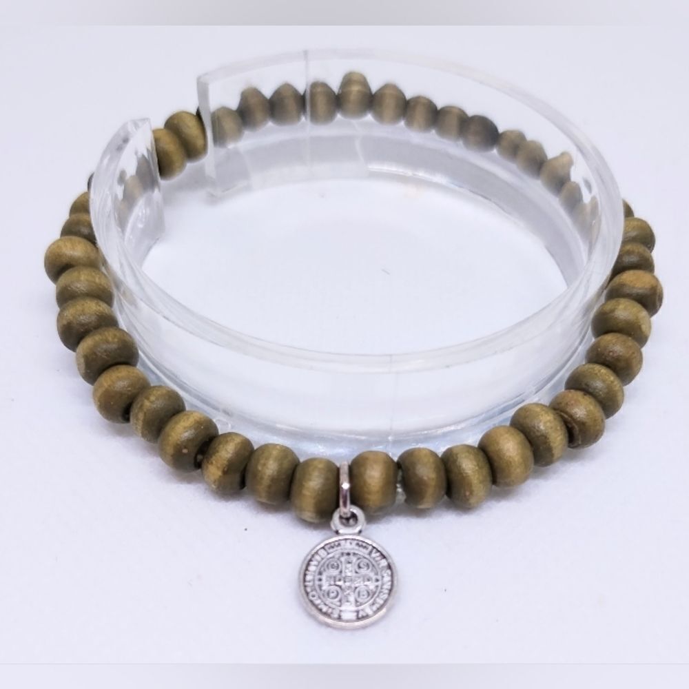 Men's bracelet beaded cross‎ olive new e40